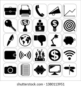 Set of 25 business icons or symbols. Collection. Detailed design. Vector Illustration.