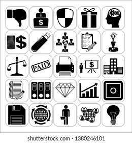Set of 25 business icons or symbols. Collection. Flat design. Vector Illustration.