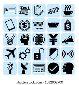 Set of 25 business icons or symbols. Collection. Flat design. Vector Illustration.