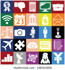 Set of 25 business icons, symbols or pictograms. Collection. Detailed design. Vector Illustration.