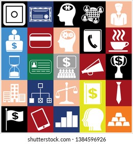 Set of 25 business icons or symbols. Collection. Flat design. Vector Illustration.