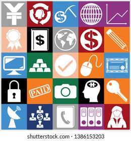 Set of 25 business icons or symbols. Collection. Flat design. Vector Illustration.