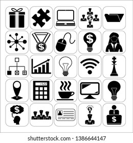 Set of 25 business icons or symbols. Collection. Flat design. Vector Illustration.