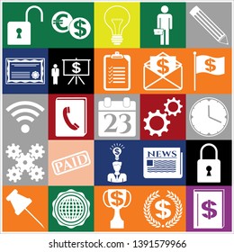 Set of 25 business icons, symbols or pictograms. Collection. Detailed design. Vector Illustration.