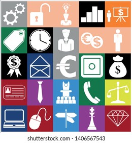 Set of 25 business icons, symbols or pictograms. Collection. Detailed design. Vector Illustration.