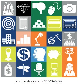 Set of 25 business icons, symbols or pictograms. Collection. Detailed design. Vector Illustration.