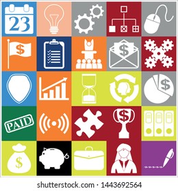 Set of 25 business icons, symbols or pictograms. Collection. Detailed design. Vector Illustration.