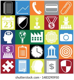 Set of 25 business icons or symbols. Collection. Flat design. Vector Illustration.