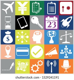 Set of 25 business icons or symbols. Collection. Detailed design. Vector Illustration.