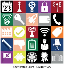 Set of 25 business icons or symbols. Collection. Flat design. Vector Illustration.