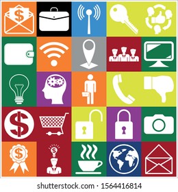 Set of 25 business icons or symbols. Collection. Detailed design. Vector Illustration.