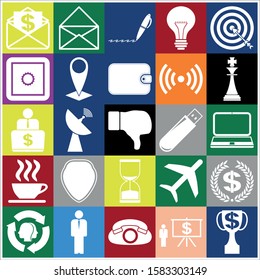 Set of 25 business icons, symbols or pictograms. Collection. Flat design. Vector Illustration.