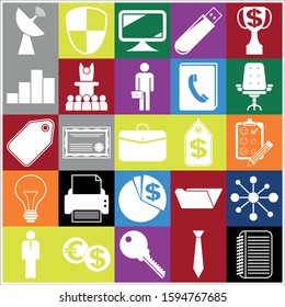 Set of 25 business icons or symbols. Collection. Detailed design. Vector Illustration.