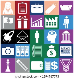 Set of 25 business icons, symbols or pictograms. Collection. Detailed design. Vector Illustration.