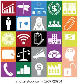 Set of 25 business icons, symbols or pictograms. Collection. Flat design. Vector Illustration.