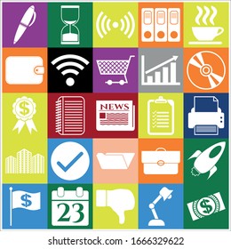 Set of 25 business icons, symbols or pictograms. Collection. Detailed design. Vector Illustration.
