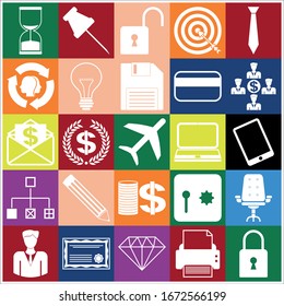 Set of 25 business icons or symbols. Collection. Detailed design. Vector Illustration.