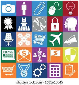 Set of 25 business icons, symbols or pictograms. Collection. Detailed design. Vector Illustration.