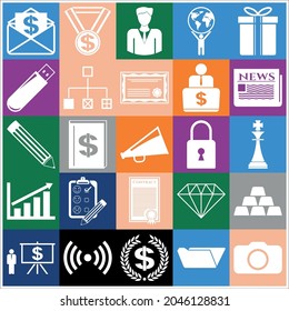 Set of 25 Business icons or symbols. Flat design. 