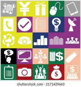 Set of 25 Business icons, symbols or pictograms. Flat design. 