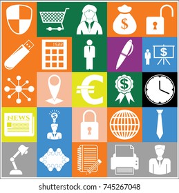 Set of 25 business icons or symbols. Collection. Flat design. Vector Illustration.