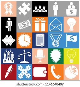 Set of 25 business related icons. Collection. Detailed design. Vector Illustration.