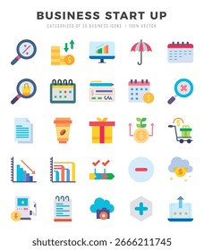 Set of 25 Business Start Up Flat Icons Pack.