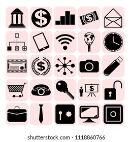 Set of 25 business symbols of icons. Collection. Flat design. Vector Illustration.
