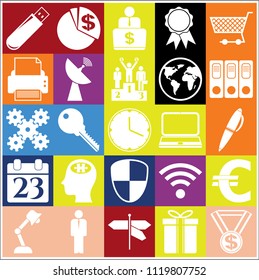 Set of 25 business symbols of icons. Collection. Flat design. Vector Illustration.