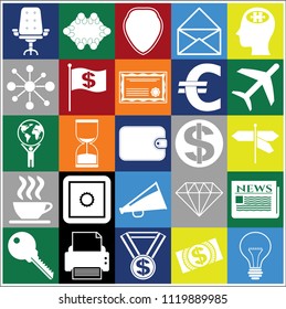 Set of 25 business symbols of icons. Collection. Detailed design. Vector Illustration.