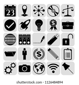 Set of 25 business symbols of icons. Collection. Flat design. Vector Illustration.