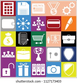Set of 25 business symbols of icons. Collection. Flat design. Vector Illustration.