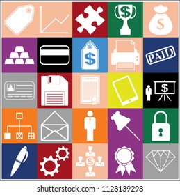 Set of 25 business symbols of icons. Collection. Flat design. Vector Illustration.