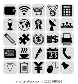 Set of 25 business symbols of icons. Collection. Flat design. Vector Illustration.