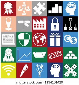 Set of 25 business symbols of icons. Collection. Detailed design. Vector Illustration.