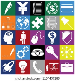 Set of 25 business symbols of icons. Collection. Detailed design. Vector Illustration.