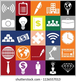 Set of 25 business symbols of icons. Collection. Detailed design. Vector Illustration.