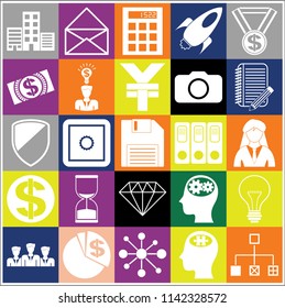 Set of 25 business symbols of icons. Collection. Detailed design. Vector Illustration.