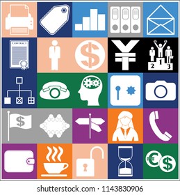 Set of 25 business symbols of icons. Collection. Detailed design. Vector Illustration.