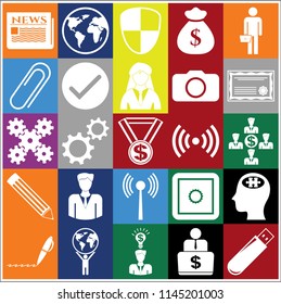 Set of 25 business symbols of icons. Collection. Detailed design. Vector Illustration.