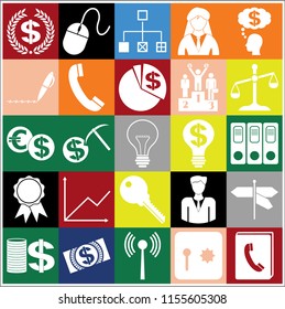 Set of 25 business symbols of icons. Collection. Detailed design. Vector Illustration.