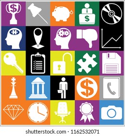 Set of 25 business symbols of icons. Collection. Detailed design. Vector Illustration.