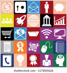 Set of 25 business symbols of icons. Collection. Flat design. Vector Illustration.