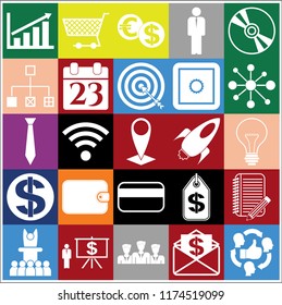 Set of 25 business symbols of icons. Collection. Flat design. Vector Illustration.