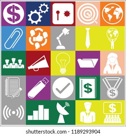 Set of 25 business symbols of icons. Collection. Detailed design. Vector Illustration.