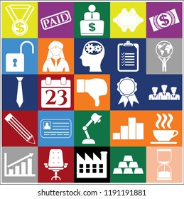 Set of 25 business symbols of icons. Collection. Detailed design. Vector Illustration.