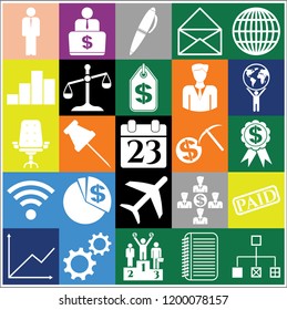 Set of 25 business symbols of icons. Collection. Detailed design. Vector Illustration.