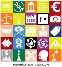 Set of 25 business symbols of icons. Collection. Detailed design. Vector Illustration.