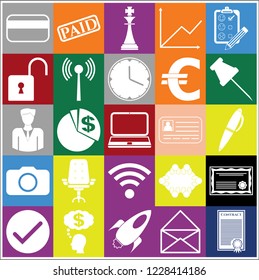 Set of 25 business symbols of icons. Collection. Flat design. Vector Illustration.