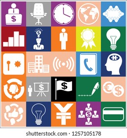 Set of 25 business symbols of icons. Collection. Detailed design. Vector Illustration.